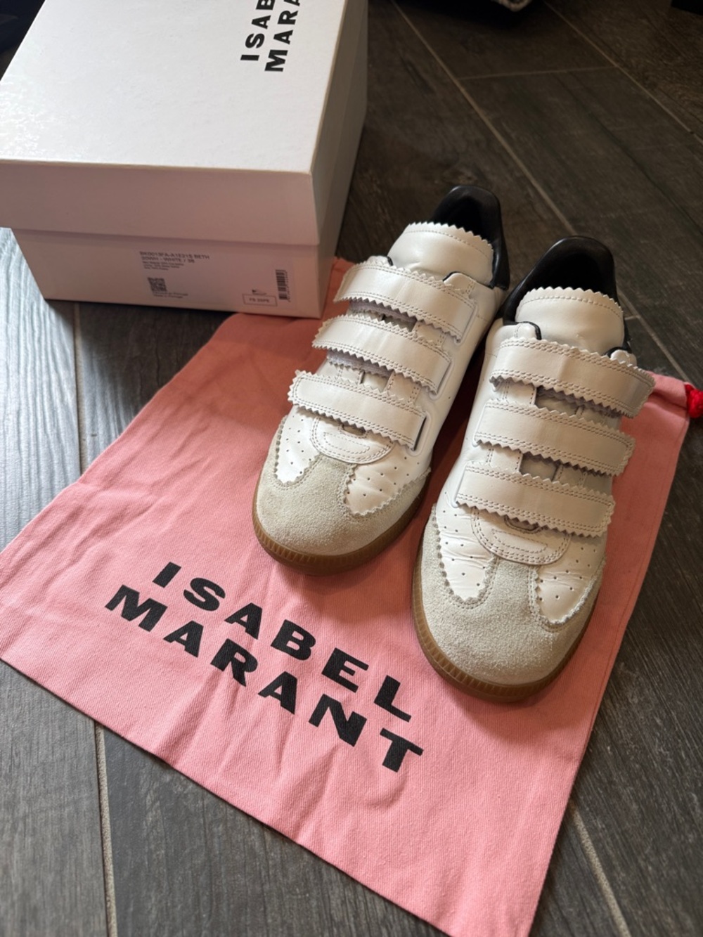 Isabel Marant White and Beige Leather Velcro Sneakers - Picture 3 of 6